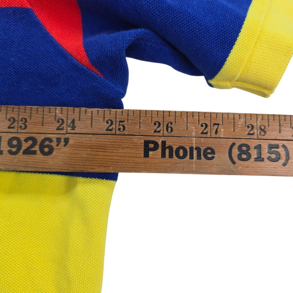 Polo Ralph Lauren Stripe Polo Shirt Mens XL Yellow Red Blue Cotton Pique Vintage - Picture 6 of 7